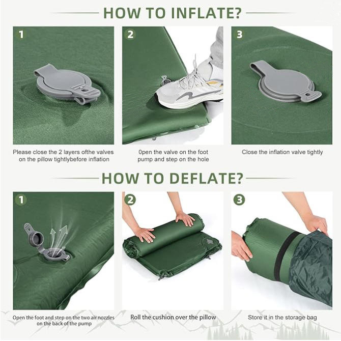 Single Person Use Memory Sleeping Pad Sleeping Mats for Camping, Easy Inflate Deflate