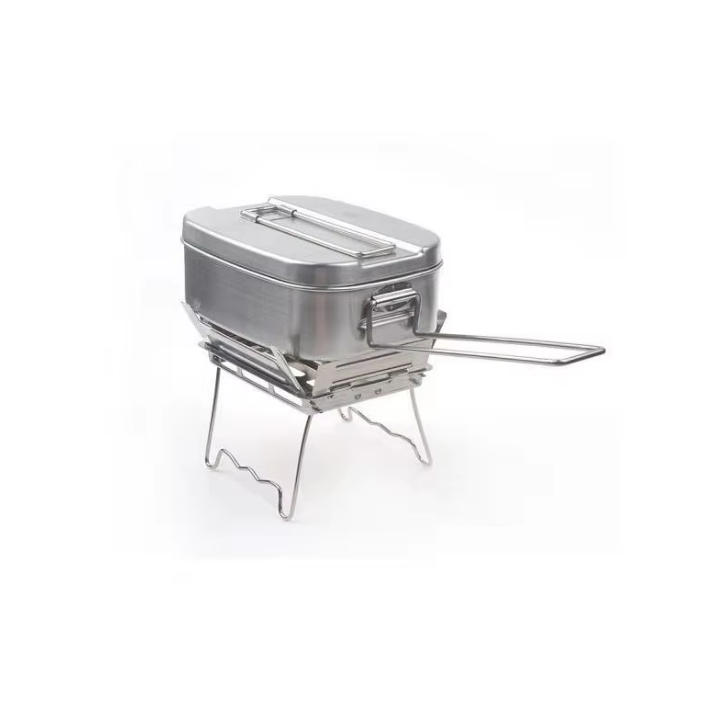 Folding Stove Lunch Box Steaming Rack Combo Set for Picnic Camping Hiking Fishing Mountaineering