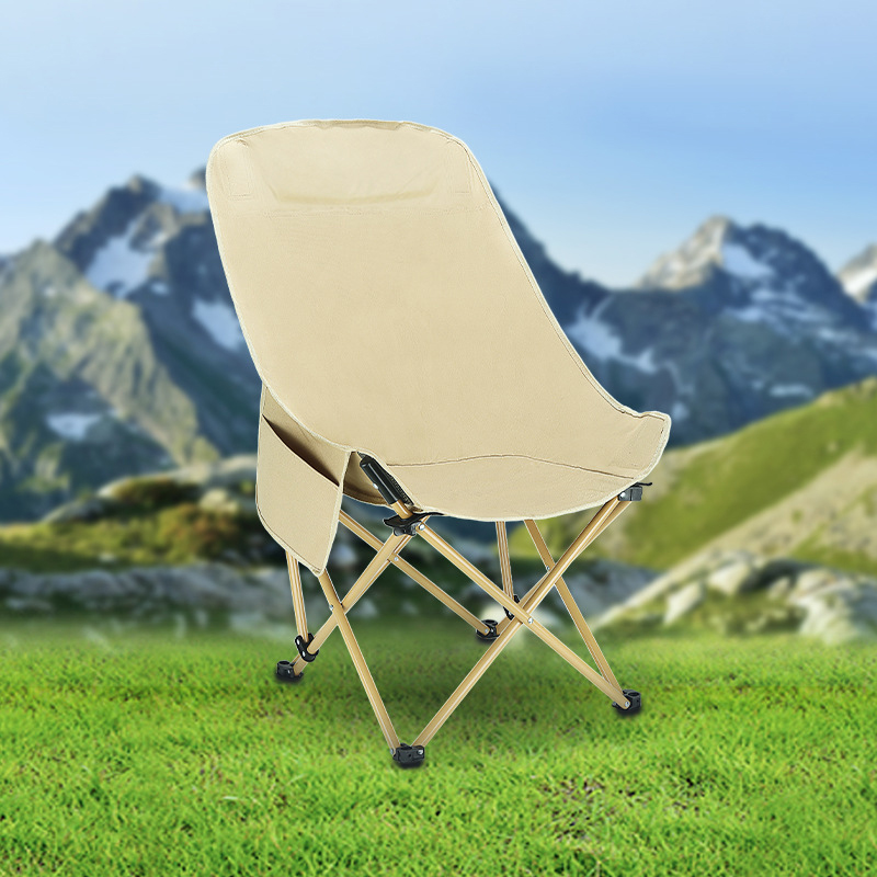 Lightweight Portable Comfortable & Quality Camping Fishing Chair, High Back Quick Folding (Beige)