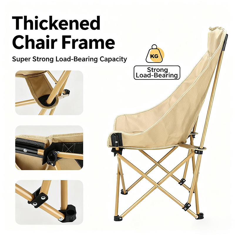 Lightweight Portable Comfortable & Quality Camping Fishing Chair, High Back Quick Folding (Beige)