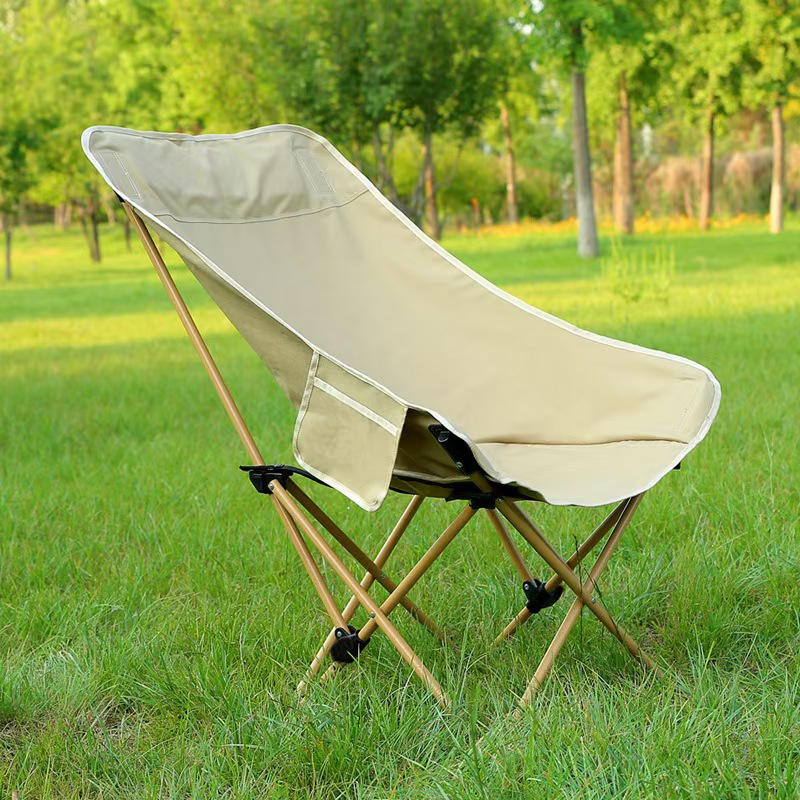 Lightweight Portable Comfortable & Quality Camping Fishing Chair, High Back Quick Folding (Beige)