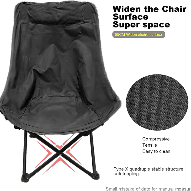 High Back Moon Camping Chairs Portable Large Heavy Duty Folding Chair with Side Storage Bag (Black)