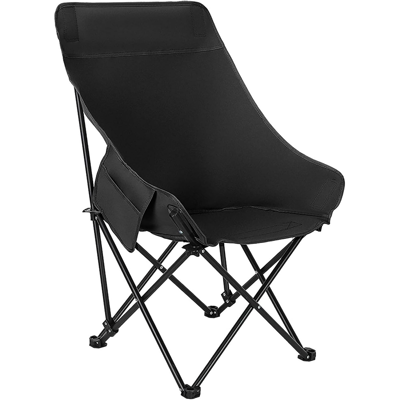 High Back Moon Camping Chairs Portable Large Heavy Duty Folding Chair with Side Storage Bag (Black)