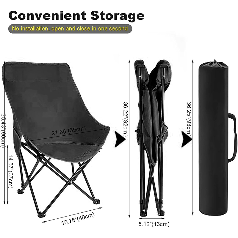 High Back Moon Camping Chairs Portable Large Heavy Duty Folding Chair with Side Storage Bag (Black)