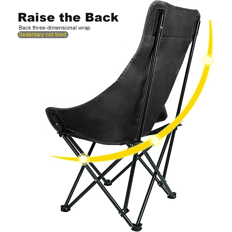 High Back Moon Camping Chairs Portable Large Heavy Duty Folding Chair with Side Storage Bag (Black)