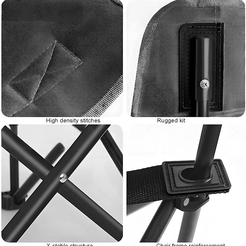 High Back Moon Camping Chairs Portable Large Heavy Duty Folding Chair with Side Storage Bag (Black)