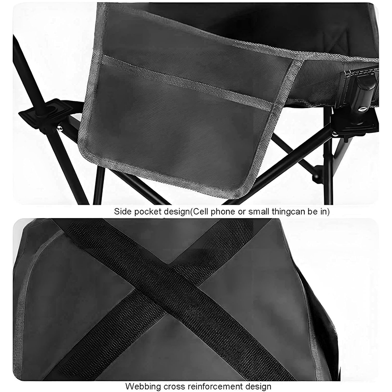 High Back Moon Camping Chairs Portable Large Heavy Duty Folding Chair with Side Storage Bag (Black)