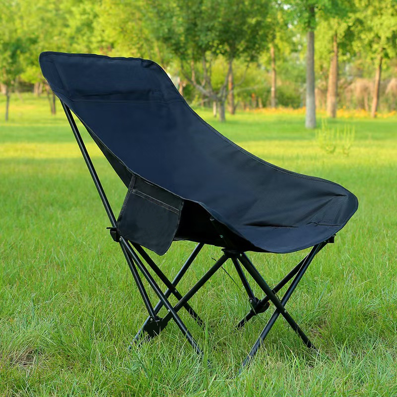 High Back Moon Camping Chairs Portable Large Heavy Duty Folding Chair with Side Storage Bag (Black)