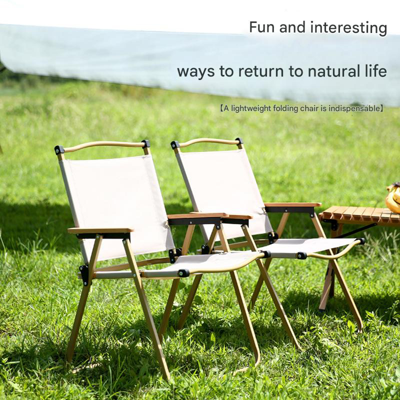Ultralight Portable Beach Chair with Wooden Handle for Picnic Lawn Leisure Park Hiking Fishing