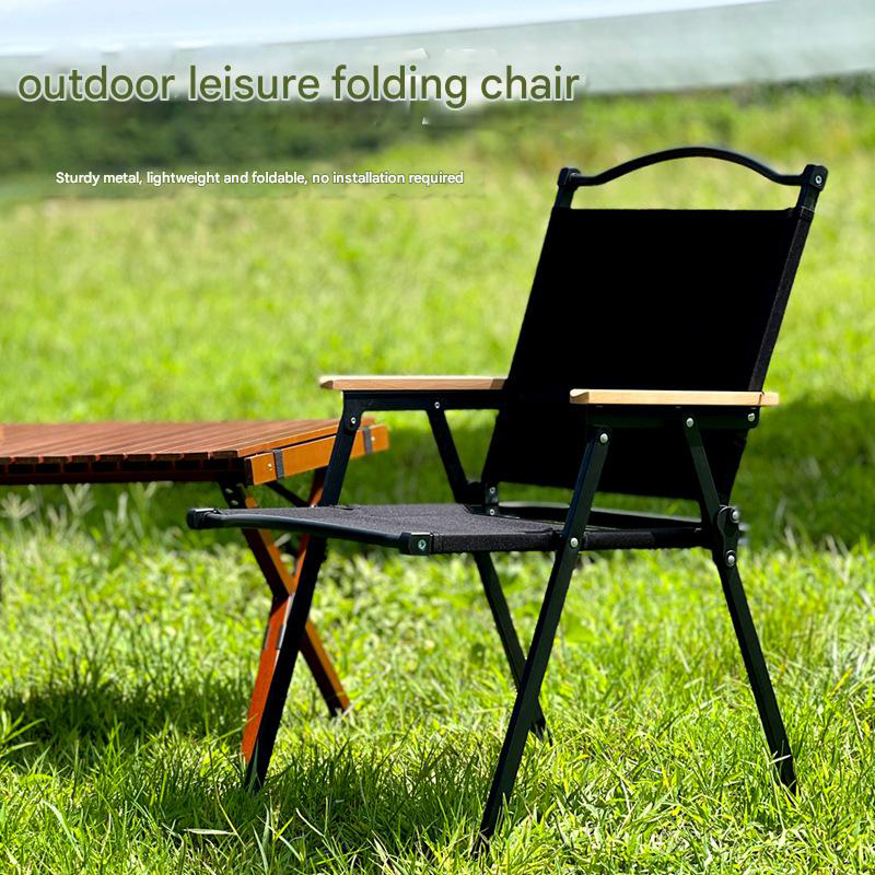 Ultralight Portable Beach Chair with Wooden Handle for Picnic Lawn Leisure Park Hiking Fishing