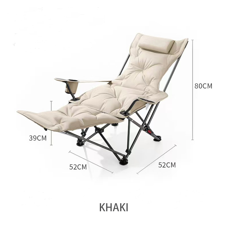 Cotton Cushion Reclining Folding Chair with 4-Position Adjustable Backrest, Storage Bag, Cup Holder