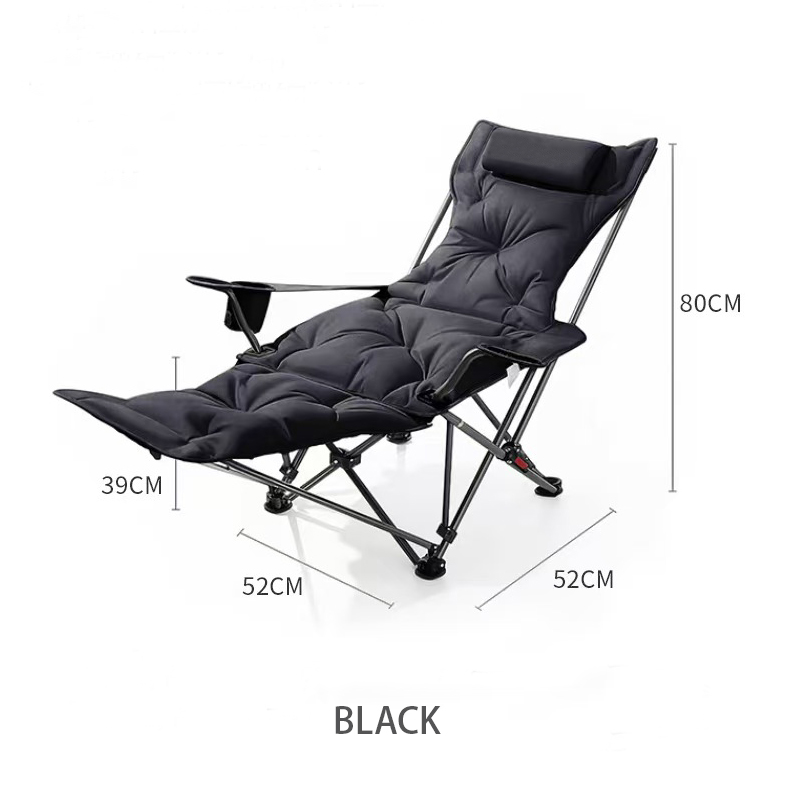 Cotton Cushion Reclining Folding Chair with 4-Position Adjustable Backrest, Storage Bag, Cup Holder
