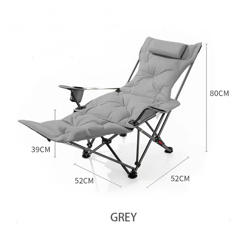 Cotton Cushion Reclining Folding Chair with 4-Position Adjustable Backrest, Storage Bag, Cup Holder