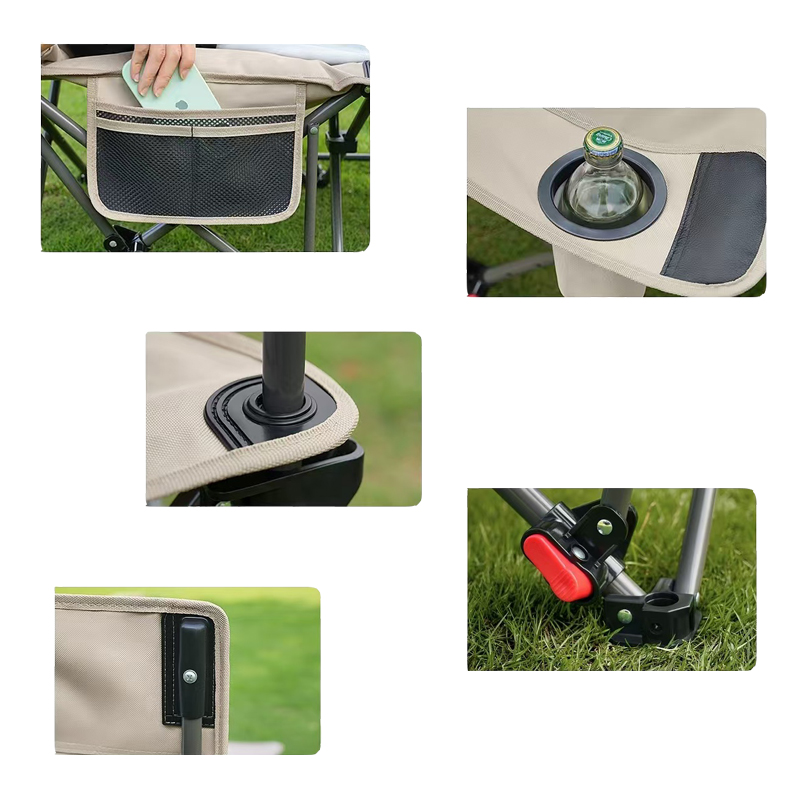 Cotton Cushion Reclining Folding Chair with 4-Position Adjustable Backrest, Storage Bag, Cup Holder