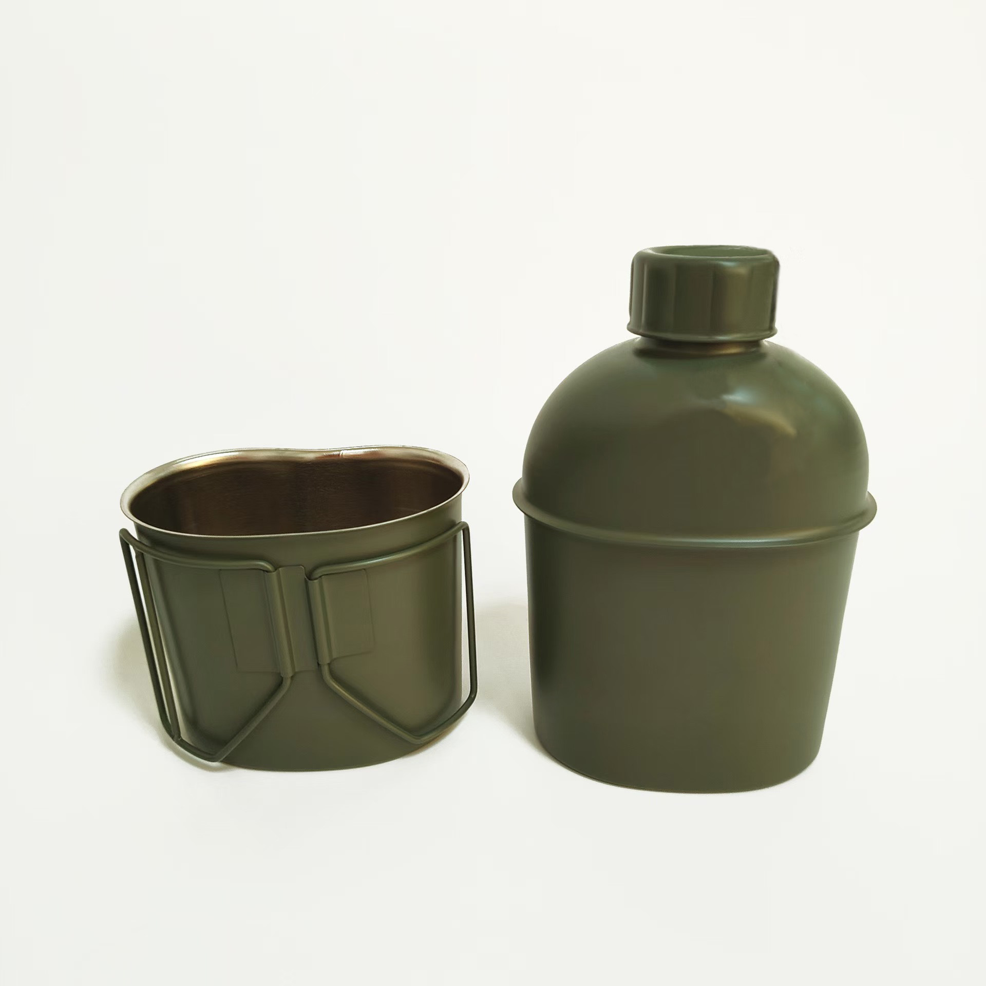 Portable Water Bottle 304 Stainless Steel Canteen with Kidney Style Cup for Camping Hiking Survival
