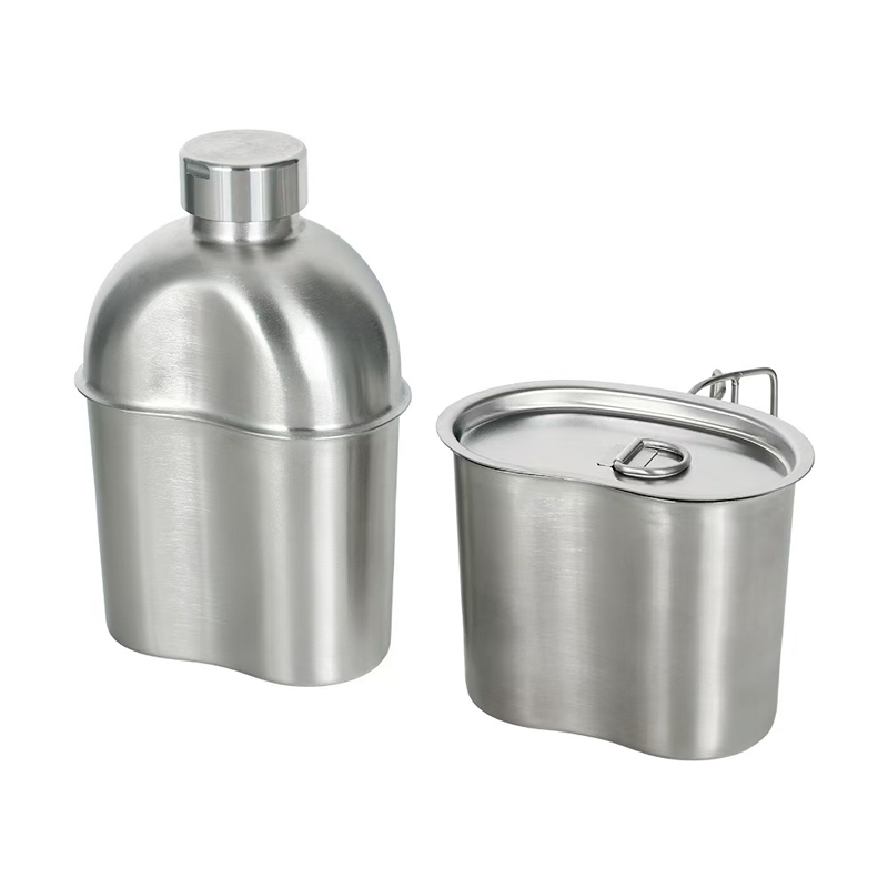 Portable Water Bottle 304 Stainless Steel Canteen with Kidney Style Cup for Camping Hiking Survival