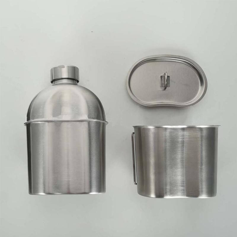 Portable Water Bottle 304 Stainless Steel Canteen with Kidney Style Cup for Camping Hiking Survival