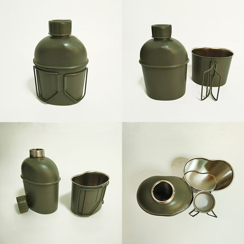 Portable Water Bottle 304 Stainless Steel Canteen with Kidney Style Cup for Camping Hiking Survival