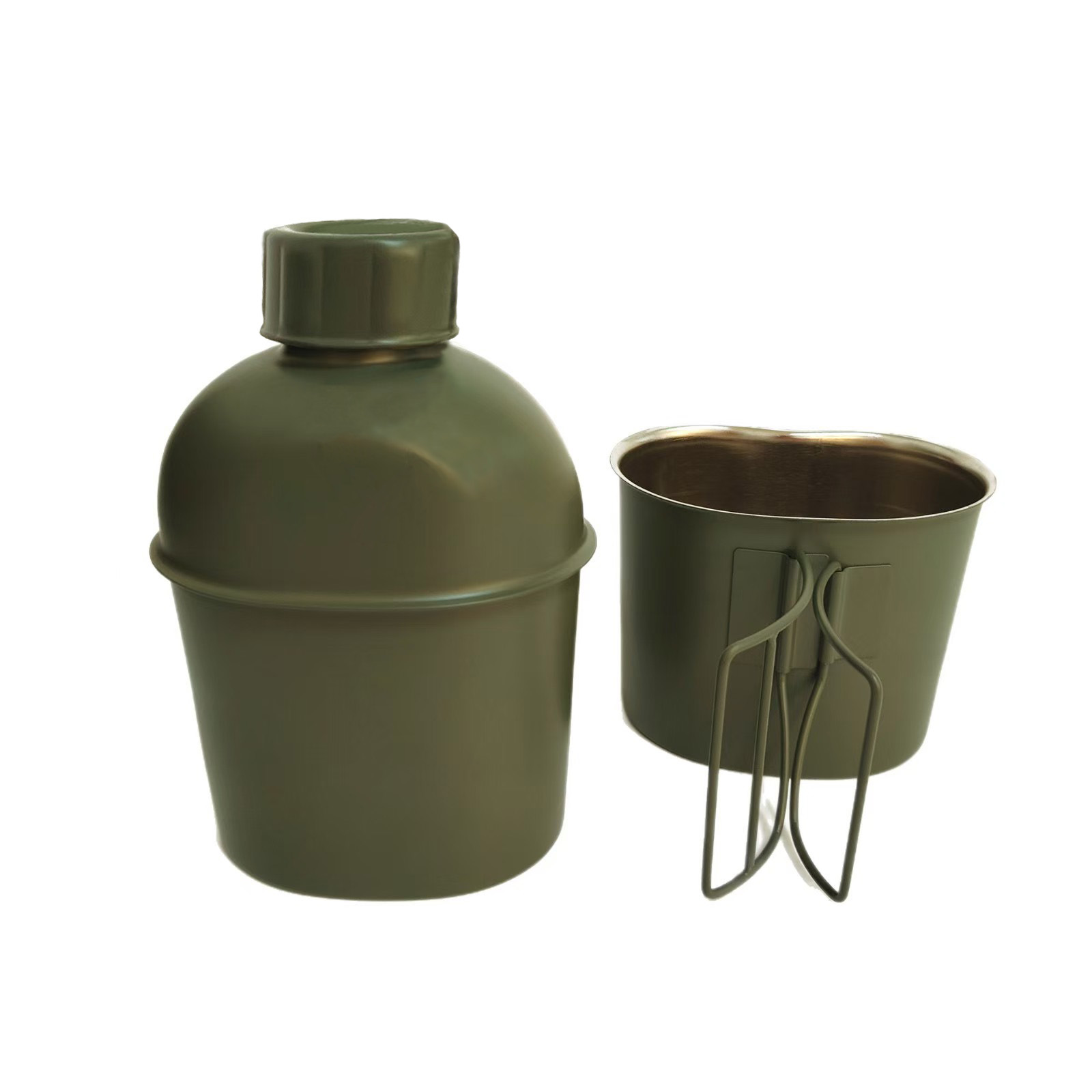 Portable Water Bottle 304 Stainless Steel Canteen with Kidney Style Cup for Camping Hiking Survival