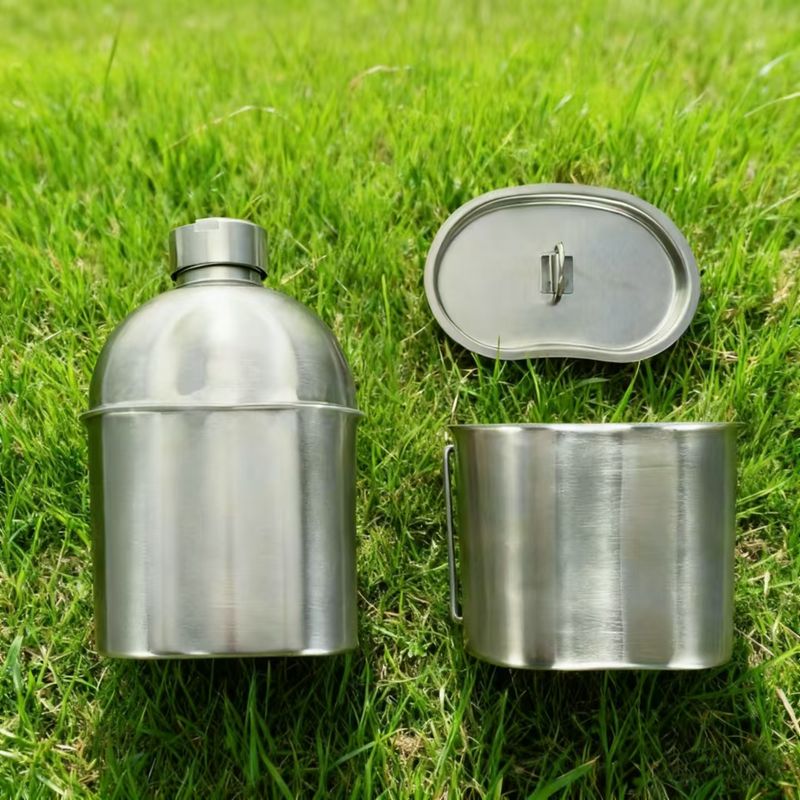 Portable Water Bottle 304 Stainless Steel Canteen with Kidney Style Cup for Camping Hiking Survival