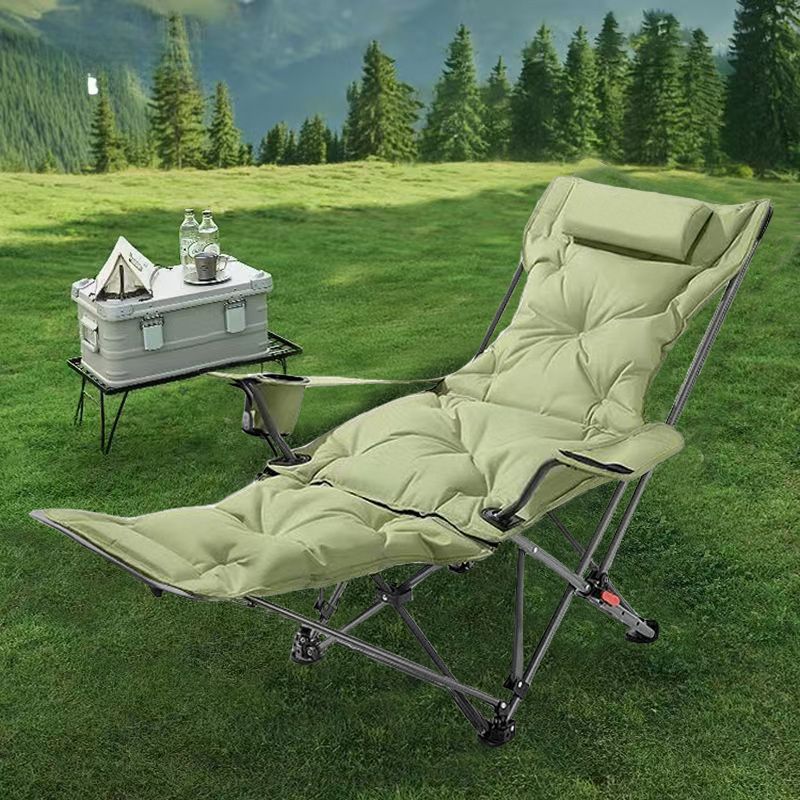 Cotton Cushion Reclining Folding Chair with 4-Position Adjustable Backrest, Storage Bag, Cup Holder