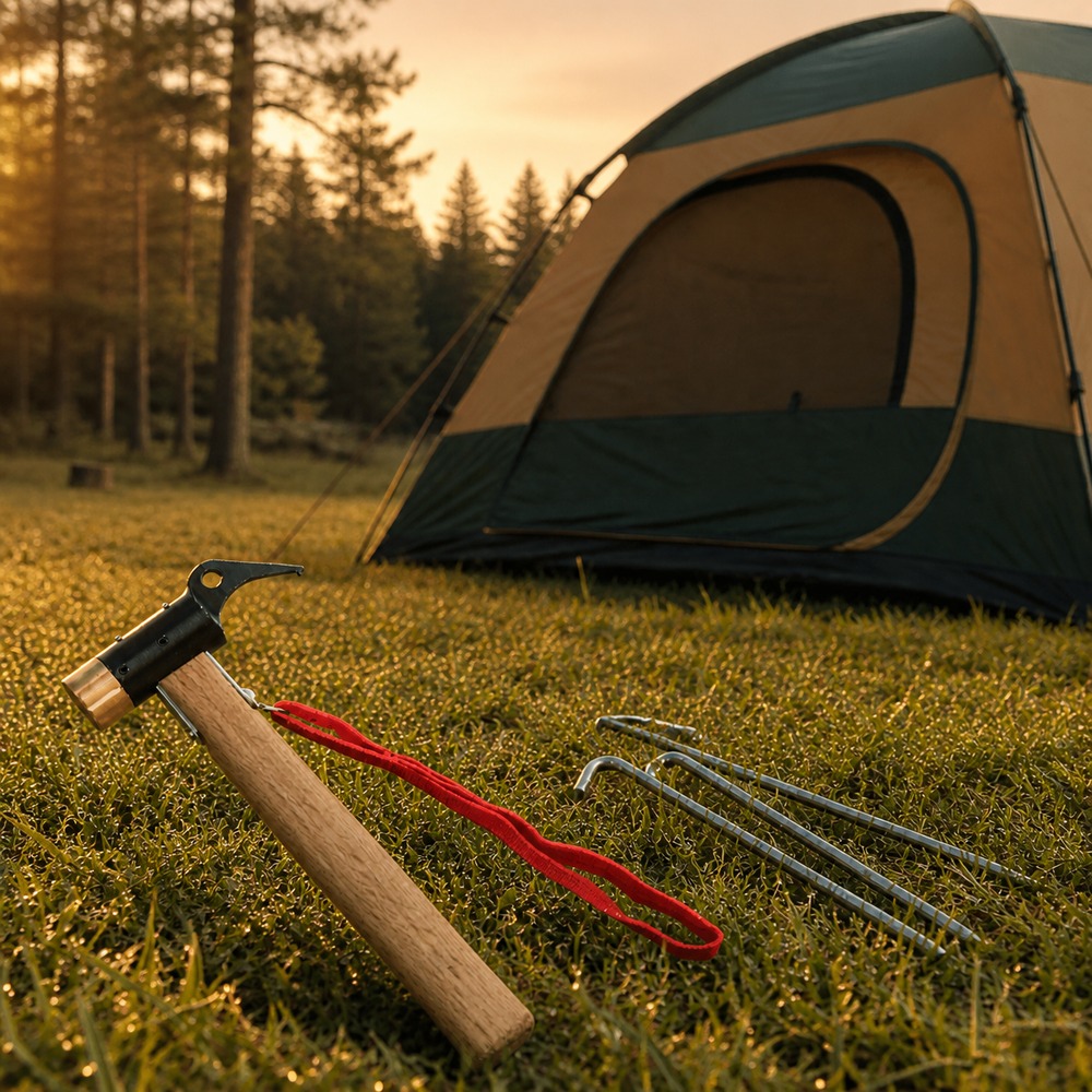 Forged Tent Peg Hammer | Brass Head | Dual-Function Stake Puller