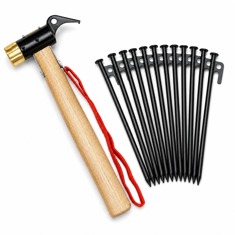 Forged Tent Peg Hammer | Brass Head | Dual-Function Stake Puller