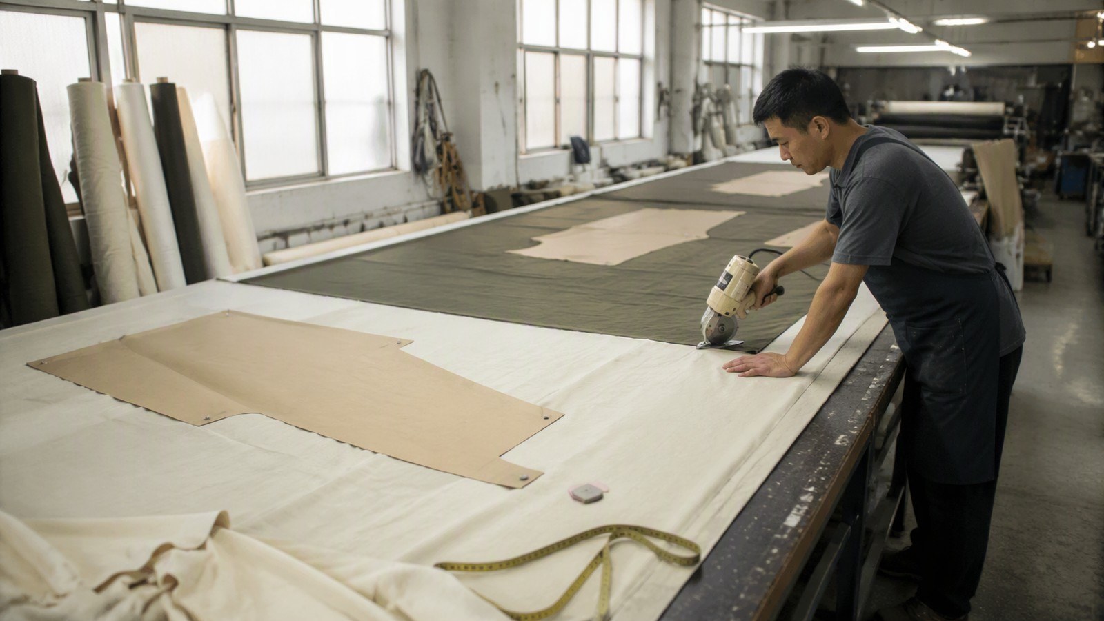 Creda Outdoor production stages: tent sewing, fabric cutting, metal processing, packing and container loading