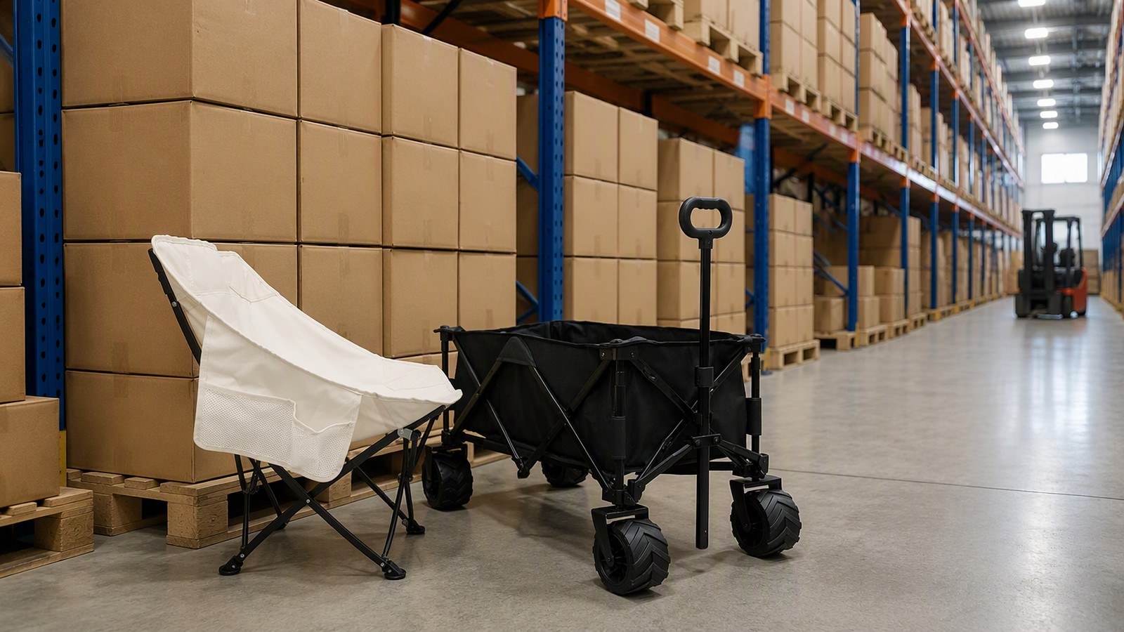 Creda Outdoor production stages: tent sewing, fabric cutting, metal processing, packing and container loading